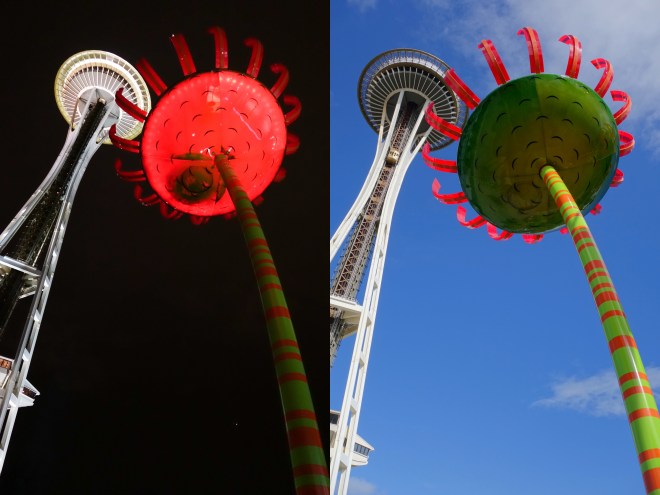 Space Needle, Seattle Center, night and day