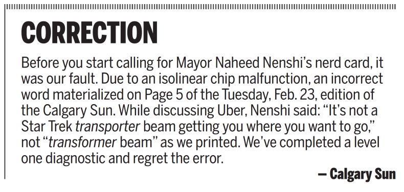 Star Trek-themed correction